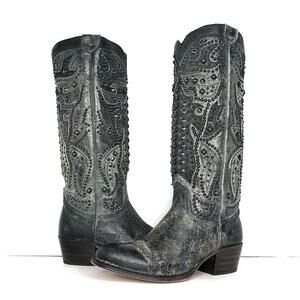 Frye Deborah Deco Tall Studded Distressed Leather Western Boots Women’s 6 Shoes